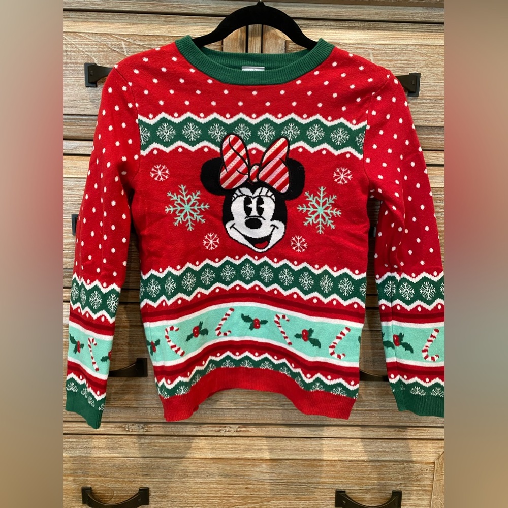 Disney store Holiday sweater! Red, green, and white holiday print- 9/10 kids